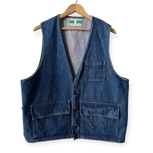 Vintage Game Winner Sportswear Denim Hunting Vest Mens XL Bird Duck Utility 80s - Picture 1 of 9